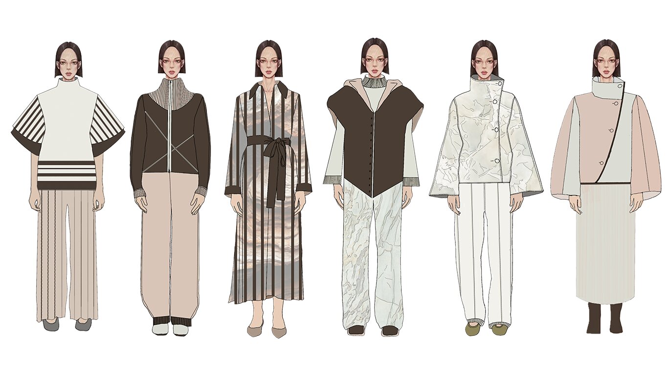 Les 100 Ciels — four-look fashion illustration lineup
